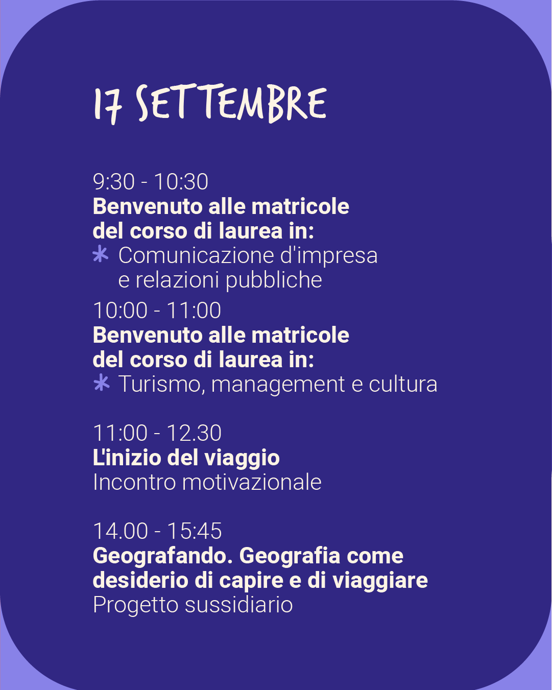 4 - Mercoledì 17 settembre